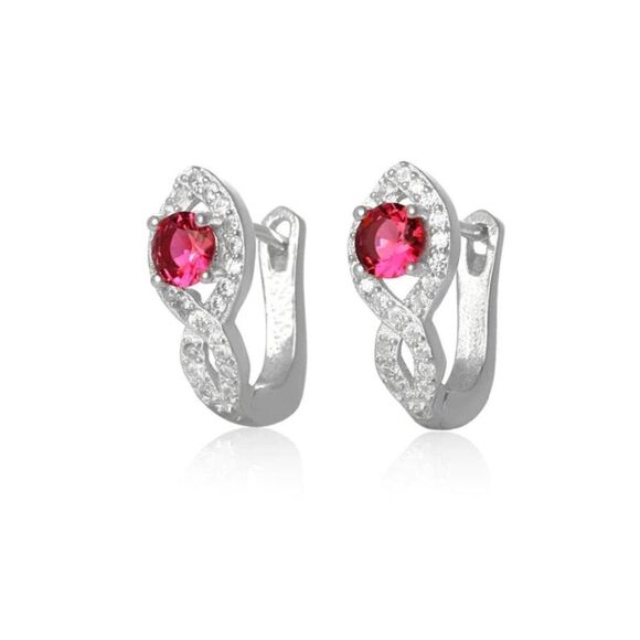 Gorgeous Ruby & White Topaz Gemstone Leverback Earrings - Picture 4 of 4